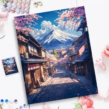 village japonais traditionnel ,vu sur mont fuji