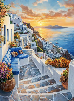 Balcon de Santorin au Soleil Couchant